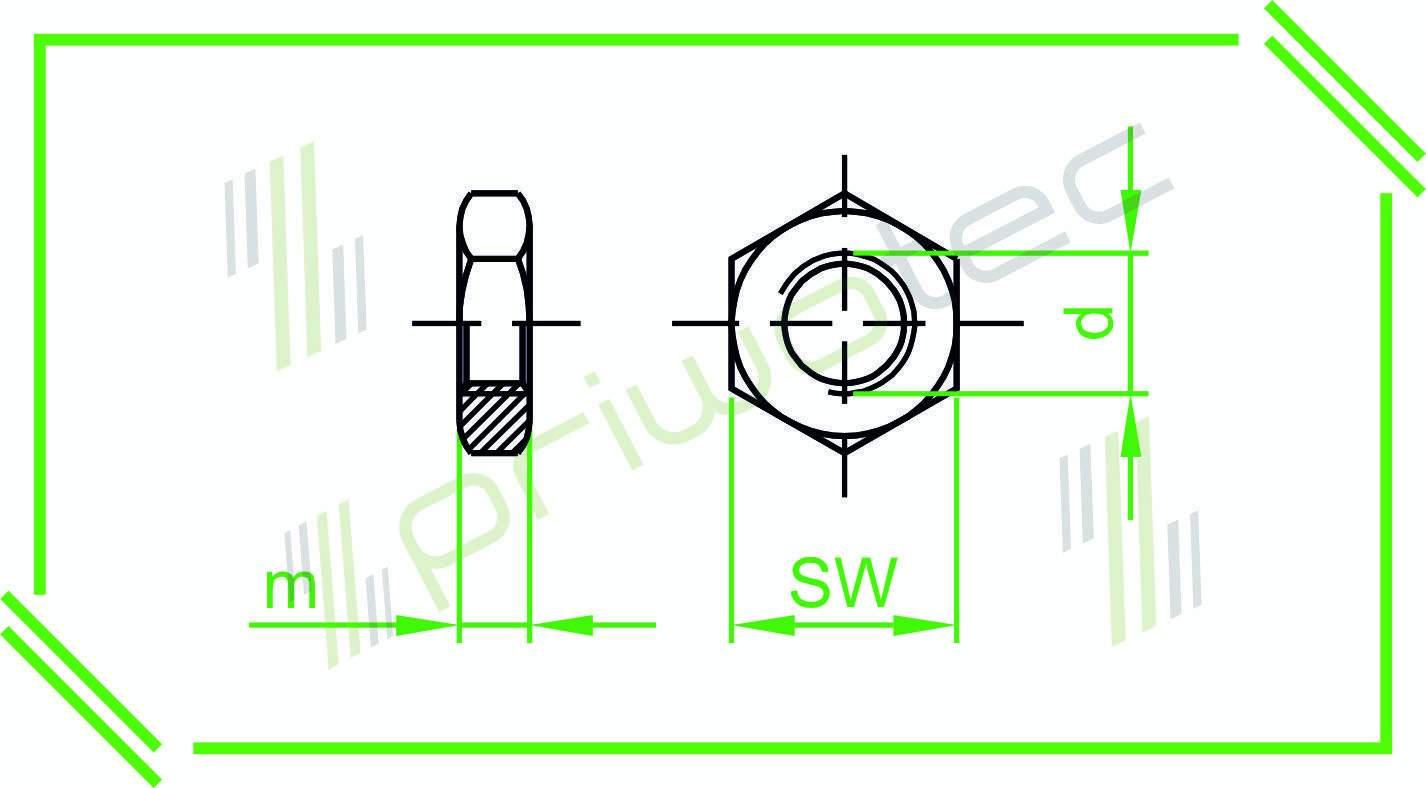 ISO4035 | DIN439B M2 Sechskantmutter niedrige Form, mit Fase Material: A2 - blank (100 Stk.)
