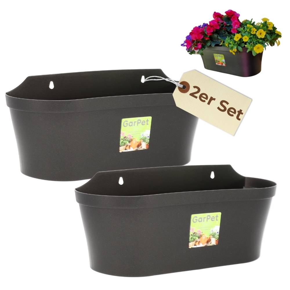 2er Set Wand Blumentopf im Set Wandblumentopf Wandtopf Pflanzgefäß Blumenkasten Outdoor Wandblumenkasten Wandpflanztopf Wandampel Anthrazit