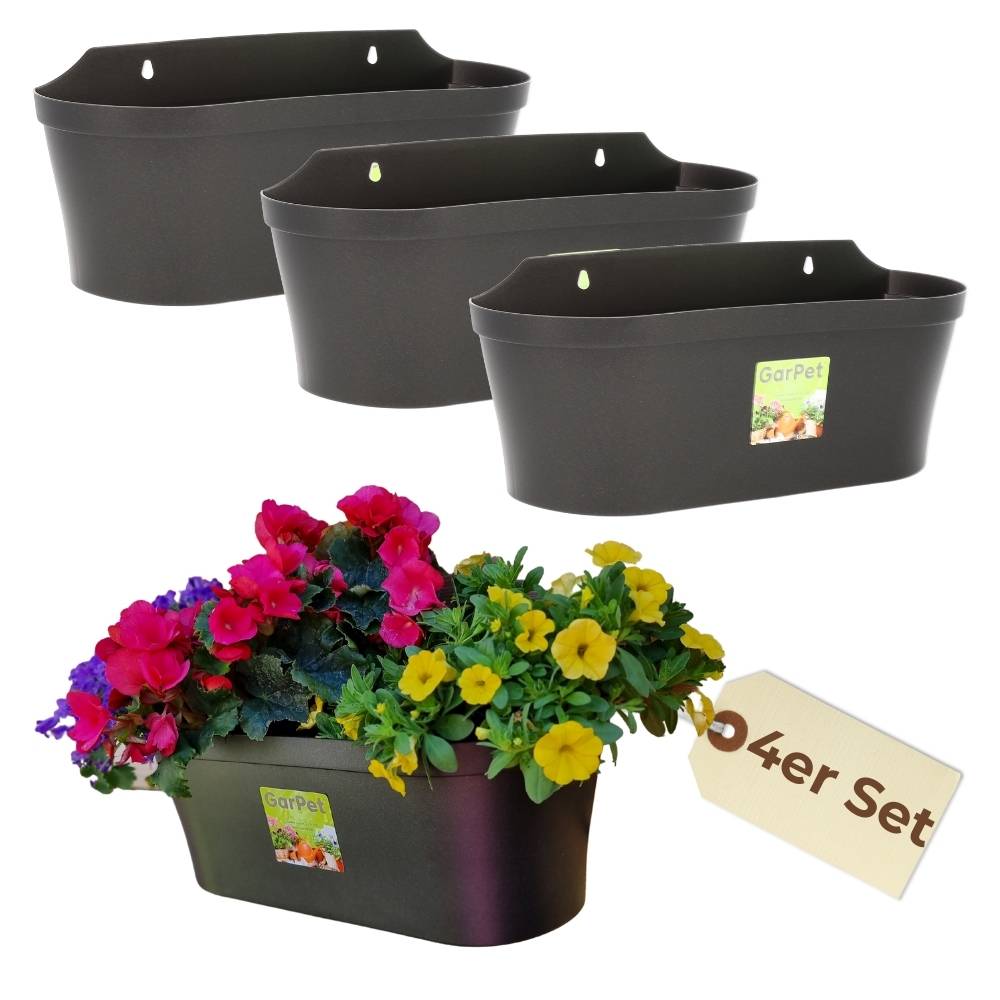 4er Set Wand Blumentopf im Set Wandblumentopf Wandtopf Pflanzgefäß Blumenkasten Outdoor Wandblumenkasten Wandpflanztopf Wandampel Anthrazit