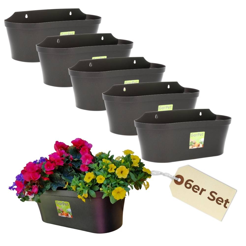 6er Set Wand Blumentopf im Set Wandblumentopf Wandtopf Pflanzgefäß Blumenkasten Outdoor Wandblumenkasten Wandpflanztopf Wandampel Anthrazit