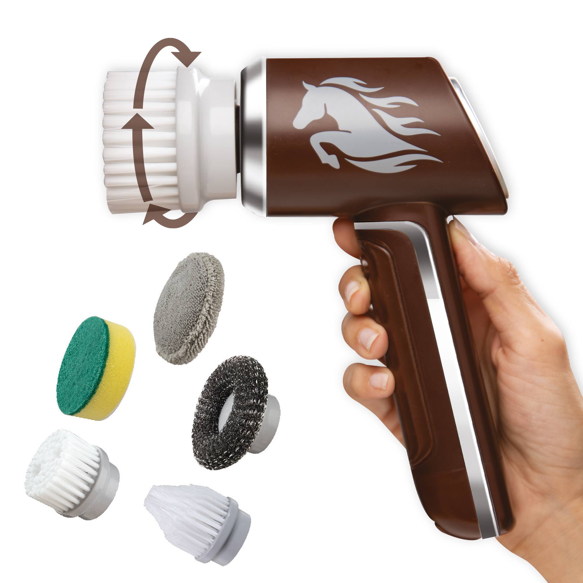 Horsepower Scrubber - Elektrische Reinigungsbürste kabellos 2000 mAh - Putzbürste elektrisch zum Putzen von Bad, Küche & Auto, Fugenreiniger - 5