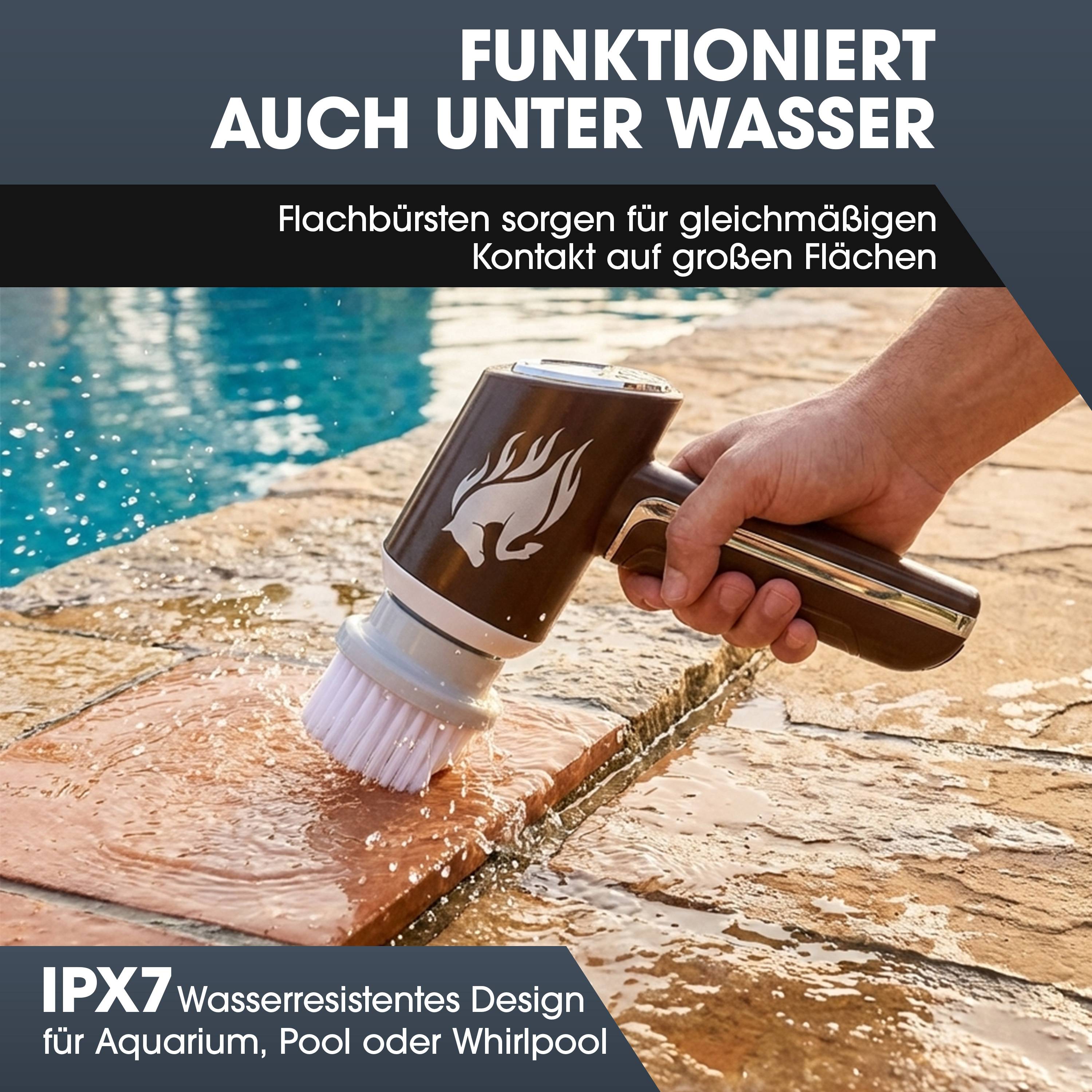 Horsepower Scrubber - Elektrische Reinigungsbürste kabellos 2000 mAh - Putzbürste elektrisch zum Putzen von Bad, Küche & Auto, Fugenreiniger - 5