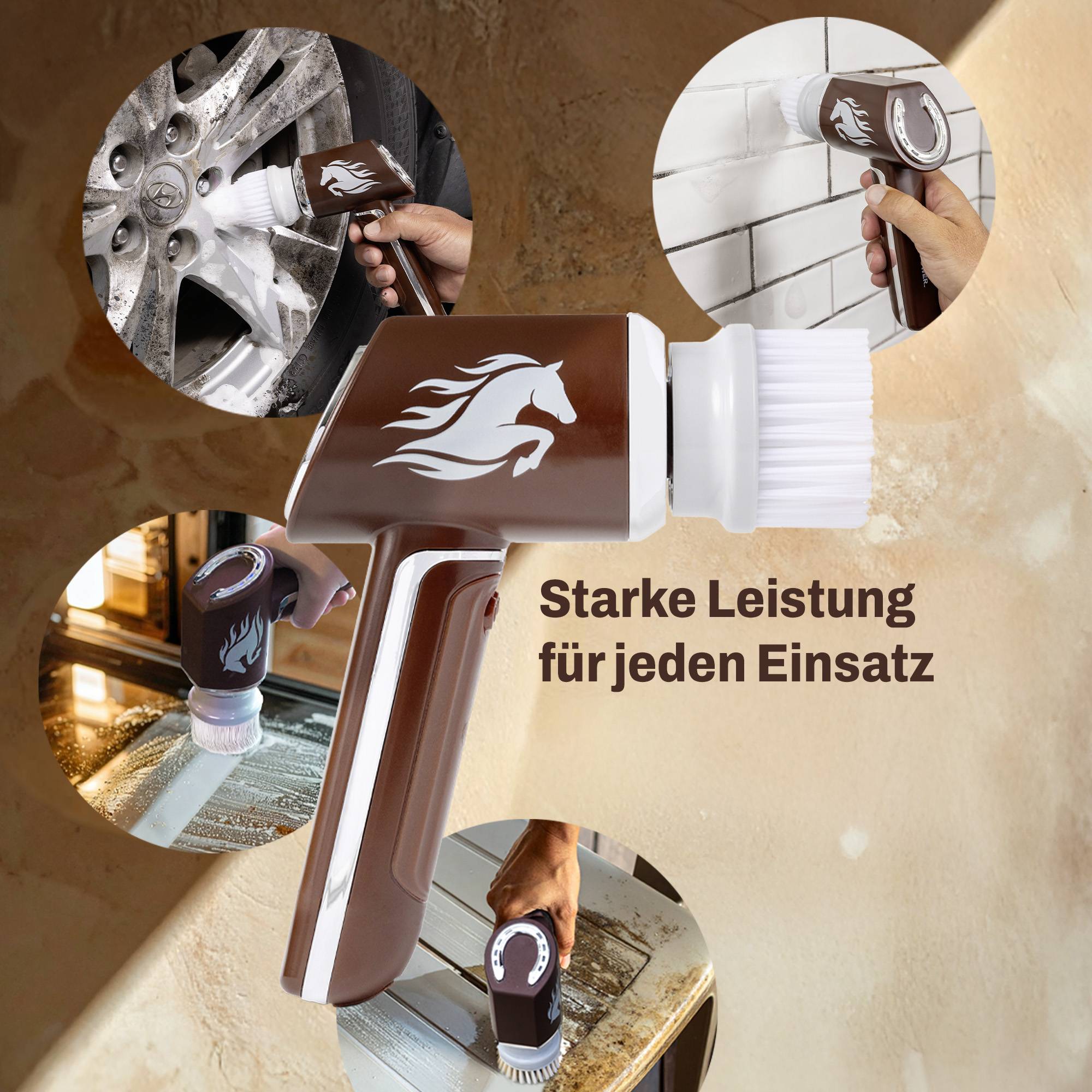 Horsepower Scrubber PRO - Elektrische Reinigungsbürste 2500 mAh - Putzbürste elektrisch - entfernt Kalk & Schmutz - zum Putzen von Bad, Küche & Aut