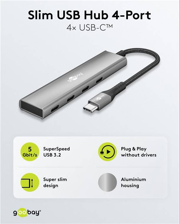 GOOBAY USB-C Hub 76564 Slim 4 Port USB-C auf USB-C 5 Gbit/s