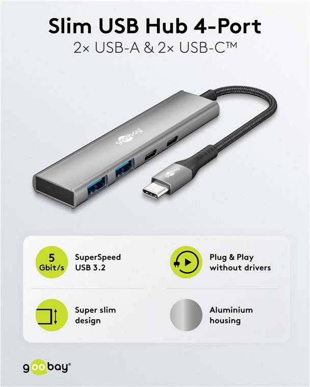 GOOBAY USB-C Hub 76563 Slim 4 Port USB-C auf USB-C/USB-A 5 Gbit/s