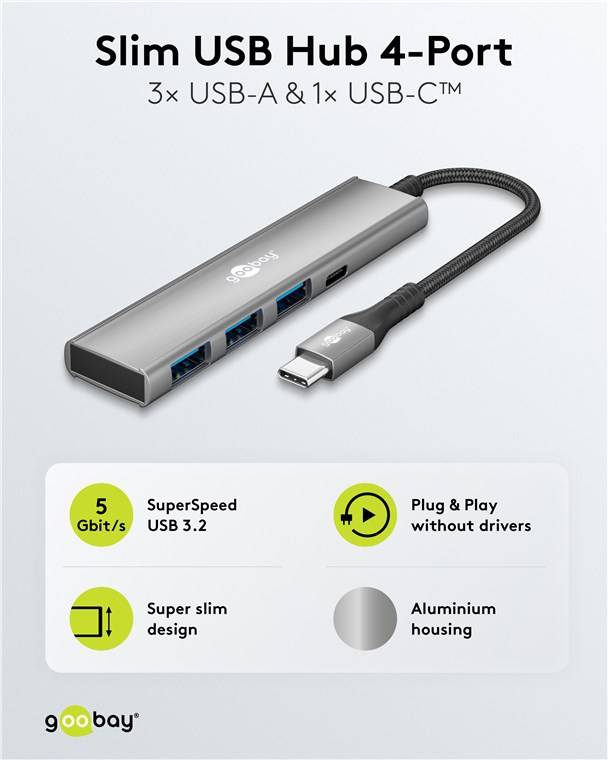 GOOBAY USB-C Hub 76562 Slim 4 Port USB-C auf USB-C/USB-A 5 Gbit/s