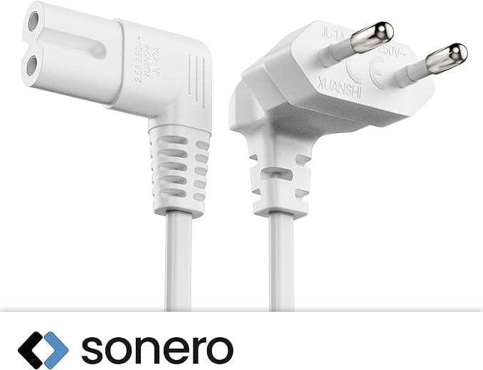 SONERO Netzkabel X-ESW-C7W-010W, Eurostecker, 90°, weiß, 1m