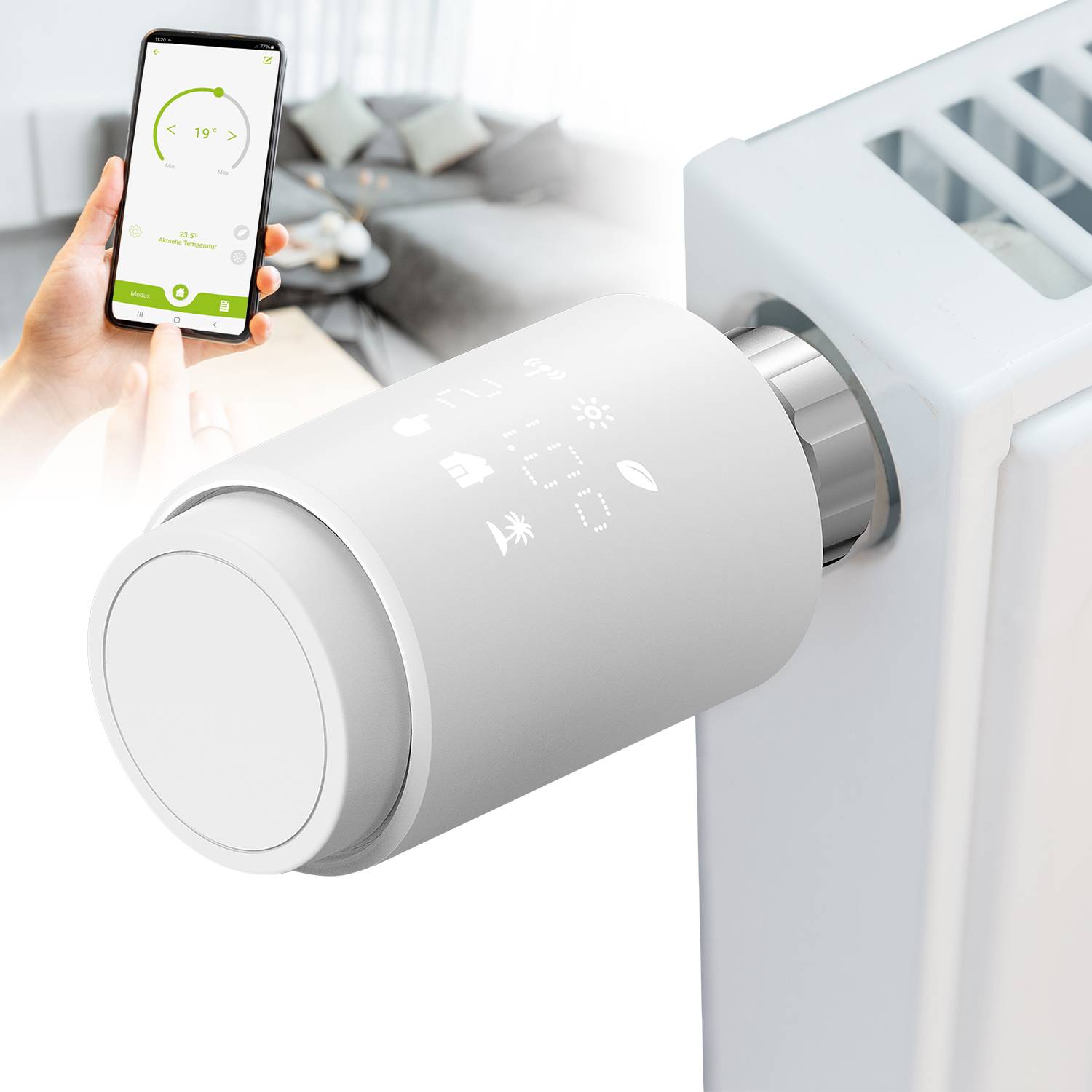 Smart WiFi-Thermostat Heizkörperthermostat Tuya-App, Alexa & Google Olympia HT-02Y