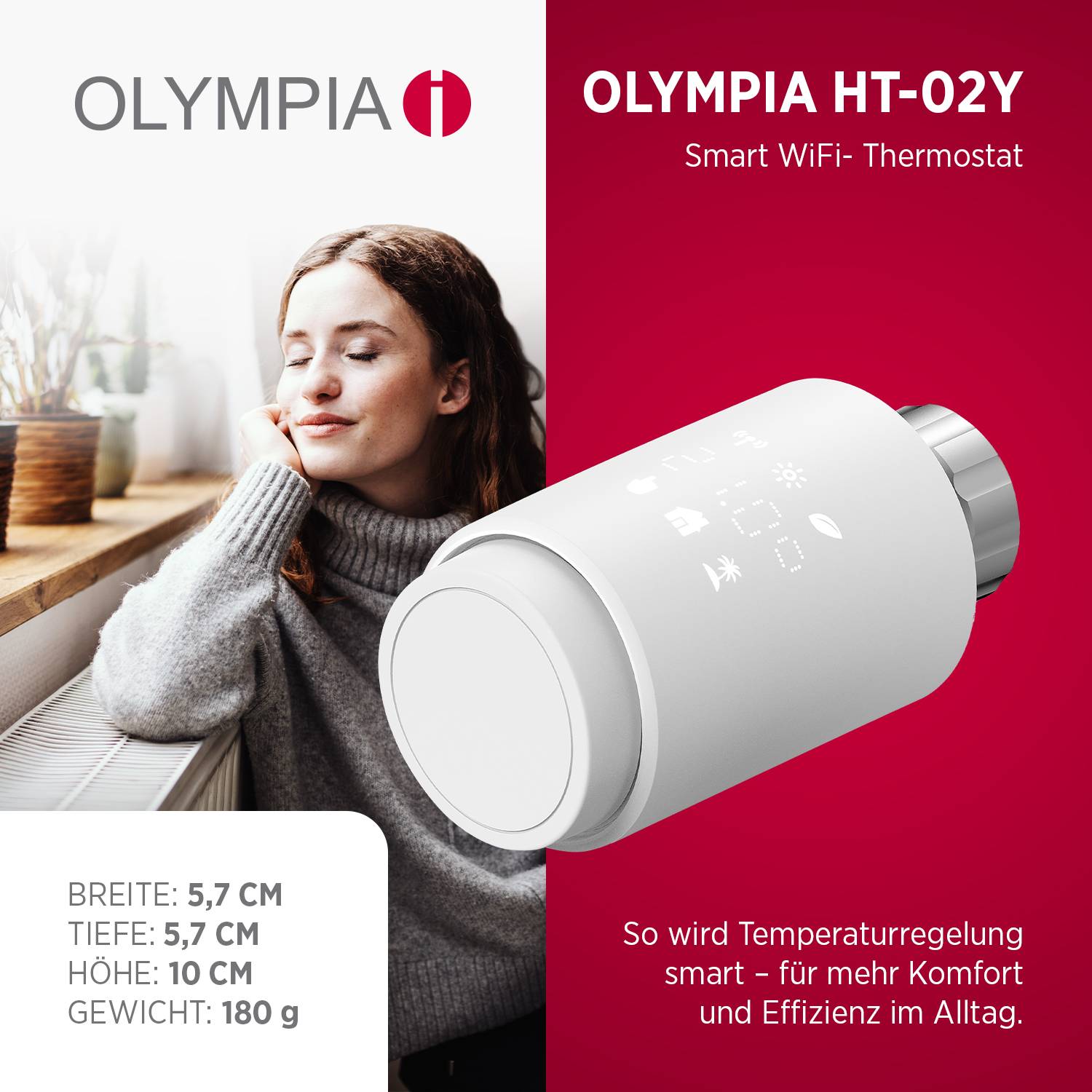 3 St.Smart WiFi-Thermostat Heizkörperthermostat Tuya-App, Alexa & Google Olympia HT-02Y
