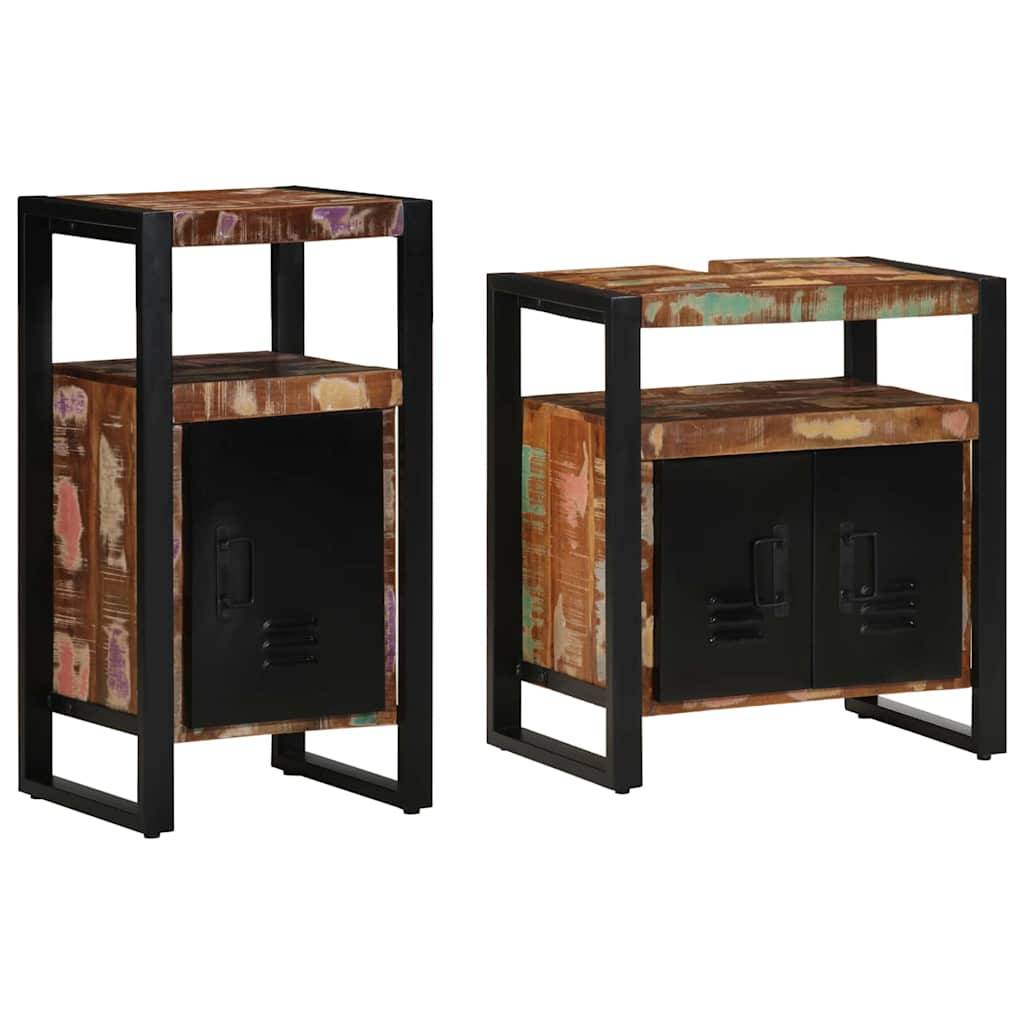 vidaXL Badezimmermöbel-Set mit Regal 2 pcs Braun Massives Altholz