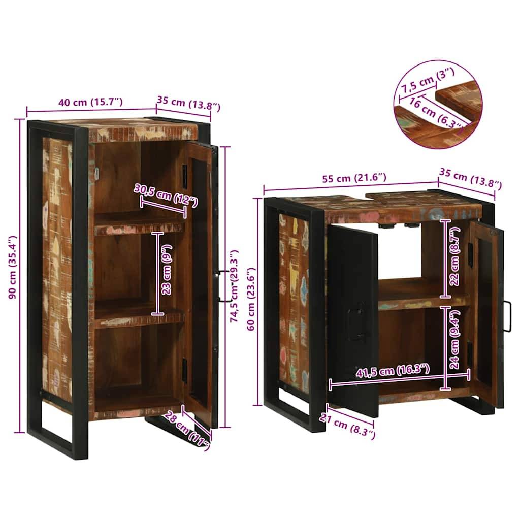 vidaXL Badezimmermöbel-Set mit Regal 2 pcs Mehrfarbig Massives Altholz