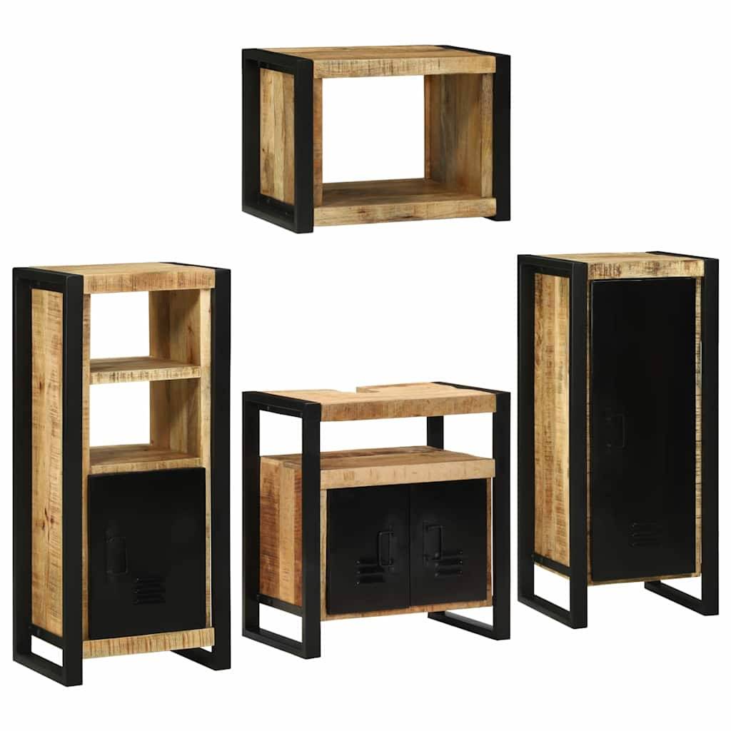 vidaXL Badezimmermöbel-Set mit Regal 4 pcs Braun Massives Mangoholz