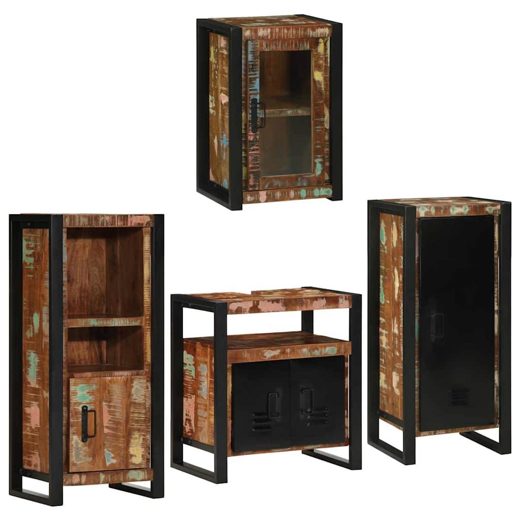 vidaXL Badezimmermöbel-Set mit Regal 4 pcs Mehrfarbig Massives Altholz