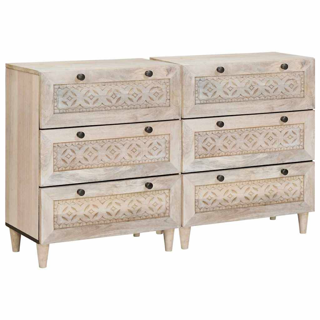 vidaXL Sideboard 2 pcs Weiß 60 x 33 x 75 cm massives Mangoholz