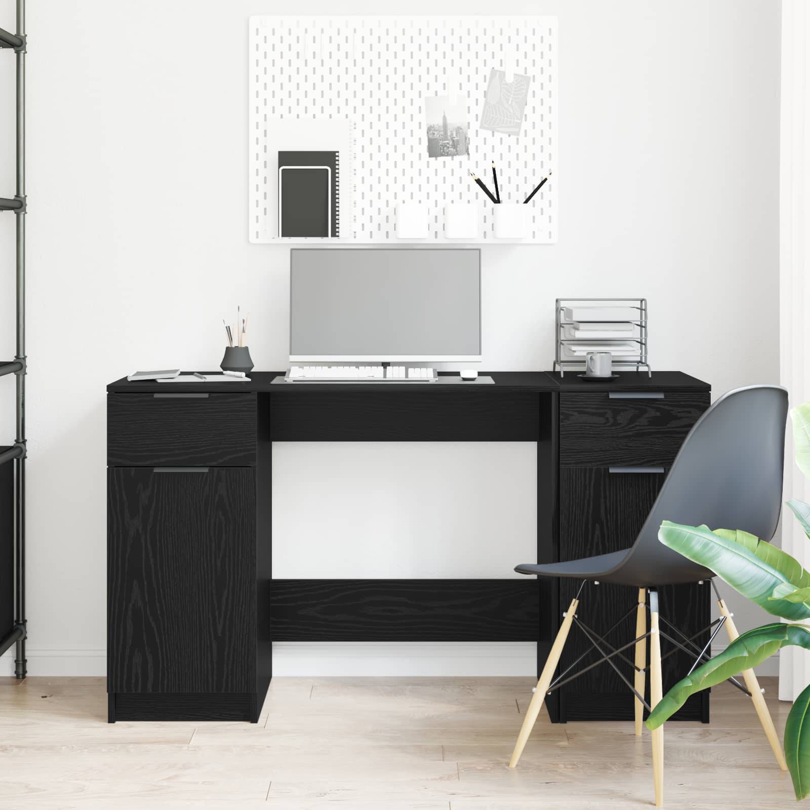 vidaXL Schreibtisch mit Speicher Schwarz Eichen-Optik 133 x 50 x 75 cm