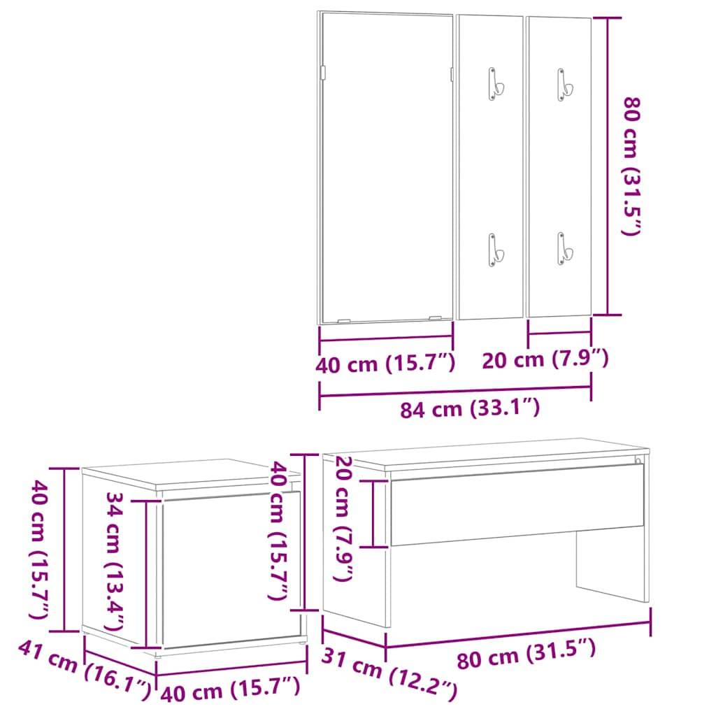 vidaXL Flurmöbel-Set 3 pcs Schwarz Eichen-Optik 80 x 31 x 40 cm