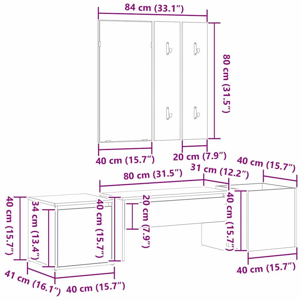 vidaXL Flurmöbel-Set Wandmontiert mit Spiegel 6 pcs Holzwerkstoff