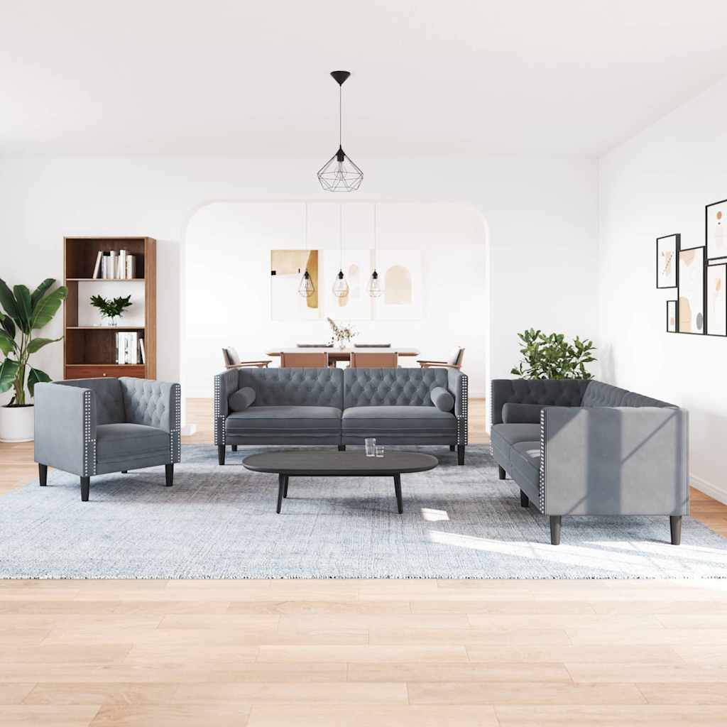 vidaXL Wohnzimmer Couch 3 pcs Dunkelgrau 194 x 74,5 x 70,5 cm Samt