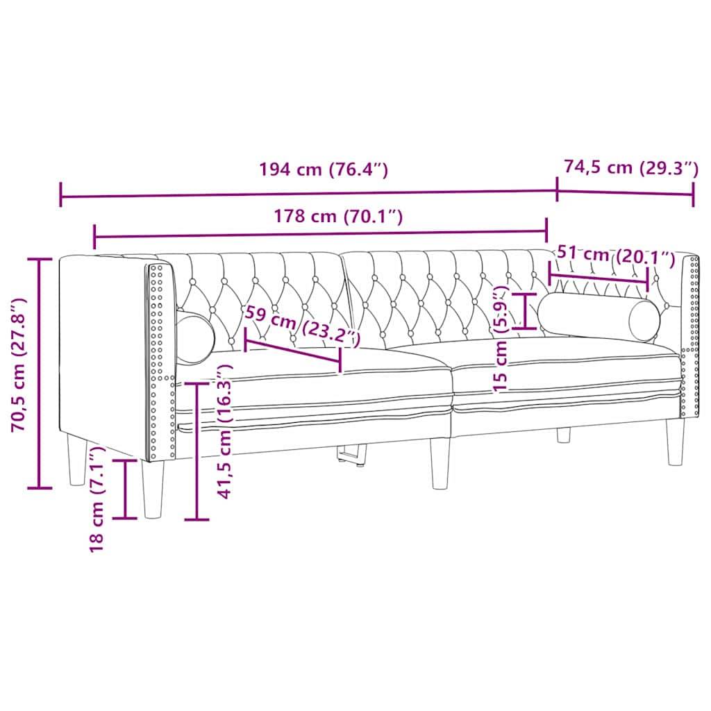 vidaXL Wohnzimmer Couch 3 pcs Dunkelgrau 194 x 74,5 x 70,5 cm Samt