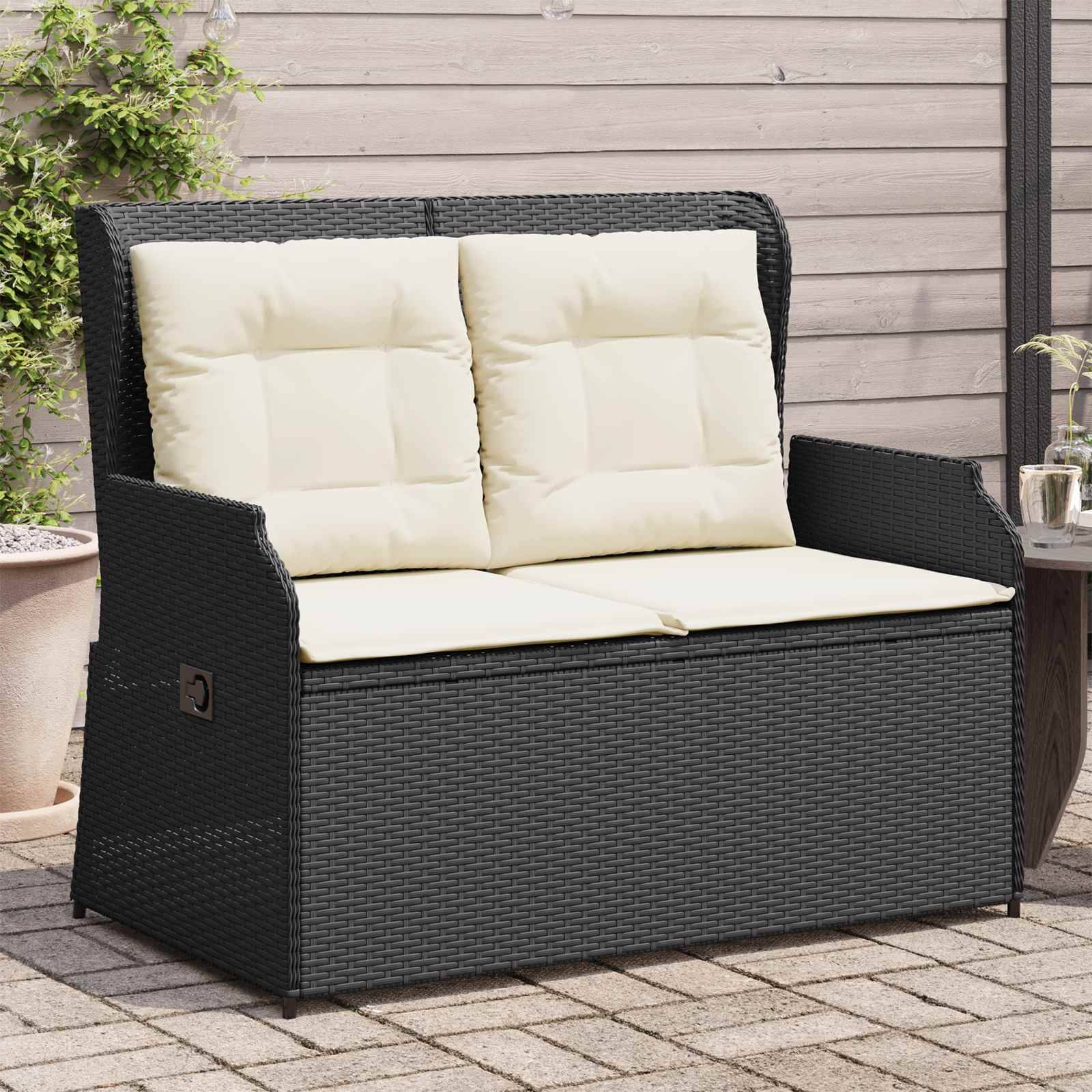 vidaXL Gartenbank Schwarz Poly-Rattan