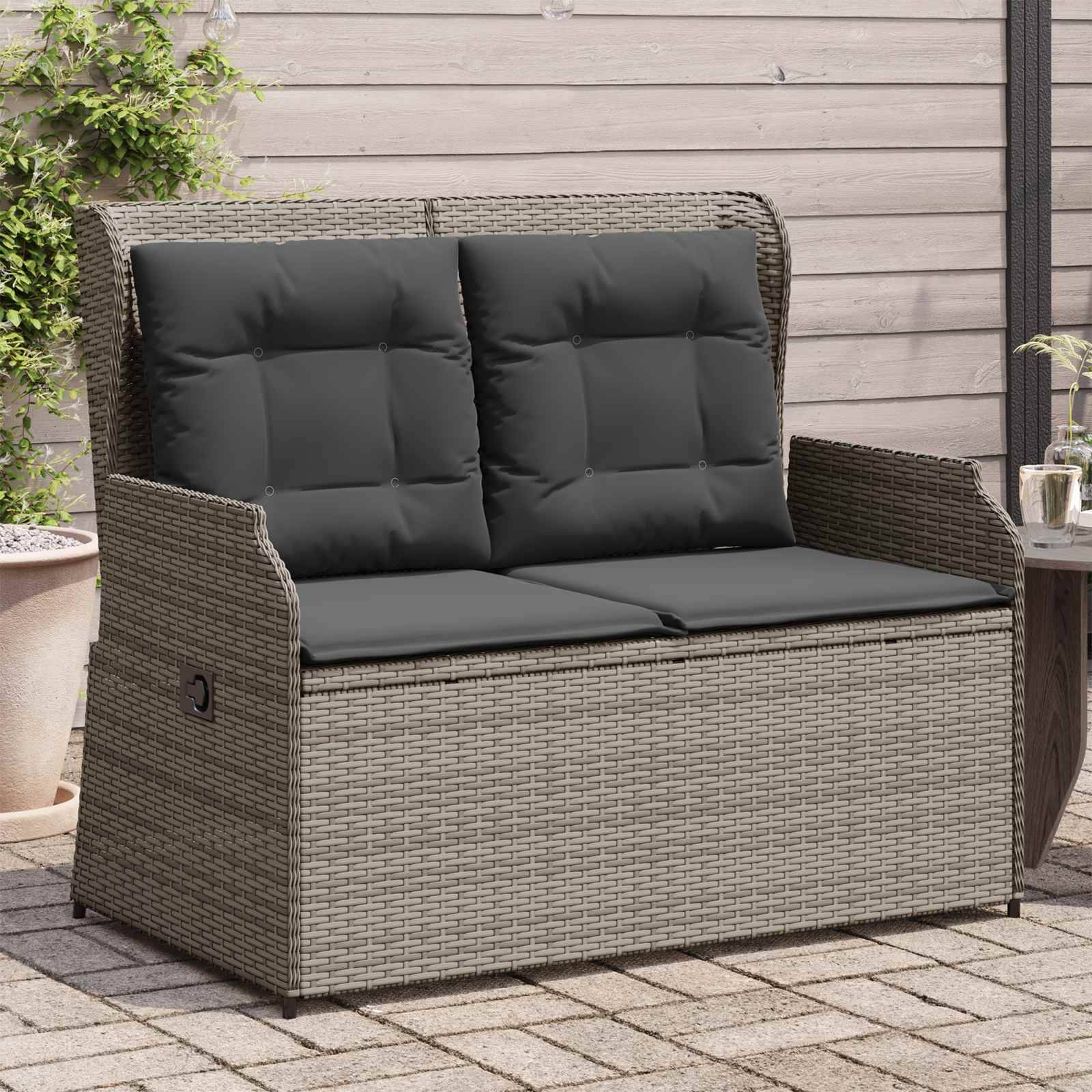 vidaXL Gartenbank Grau Poly-Rattan