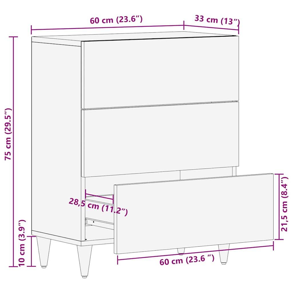 vidaXL Sideboard Schwarz 60 x 33 x 75 cm Massivholz Mango