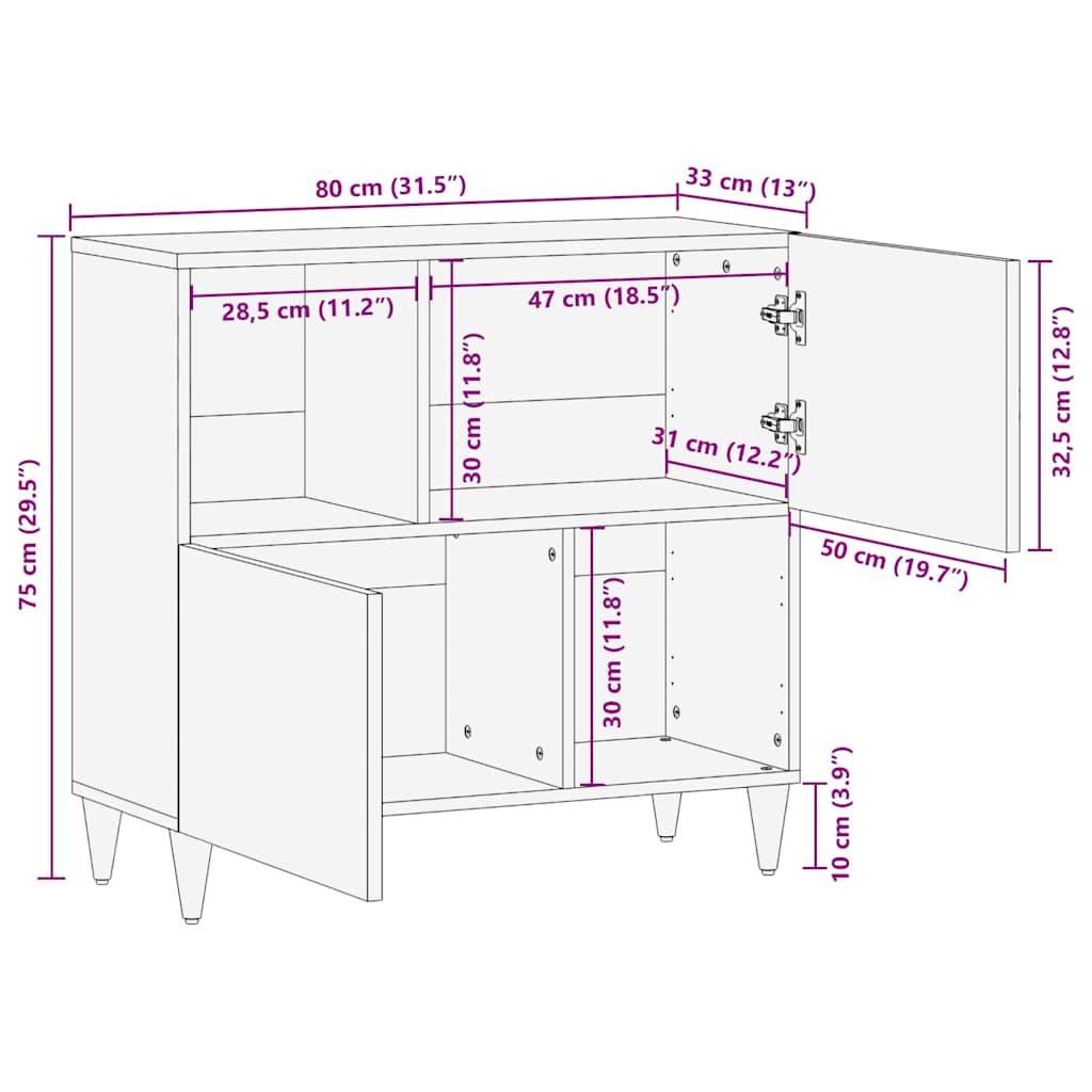 vidaXL Sideboard mit Regal Schwarz 80 x 33 x 75 cm Massivholz Mango