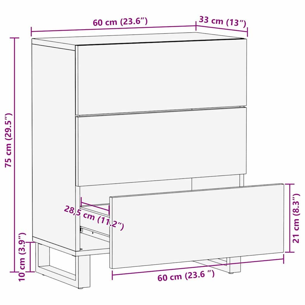 vidaXL Sideboard Hellbraun 60 x 33 x 75 cm massives Mangoholz