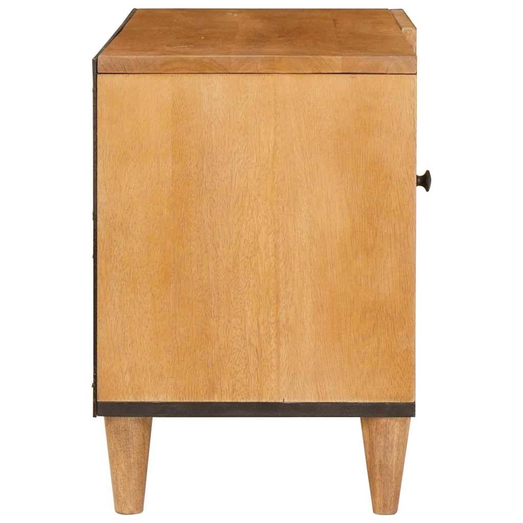 Holzschrank mit einer einzelnen Vordertür, verjüngten Beinen und einem kleinen seitlichen Griff, gezeigt auf weißem Hintergrund.