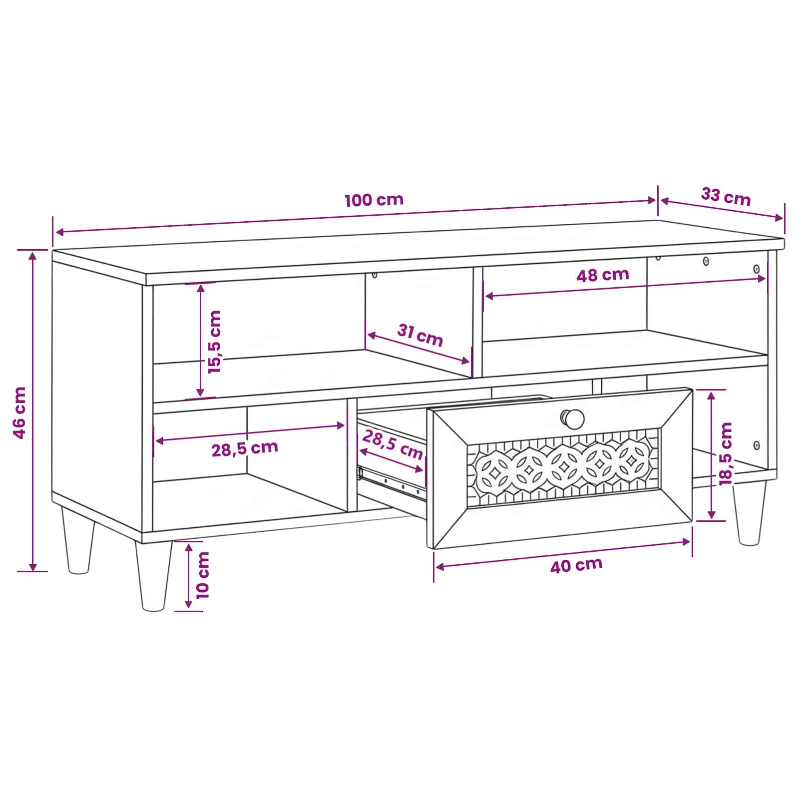 vidaXL TV-Schränk mit Schubladen 100 x 33 x 46 cm Massivholz Mango