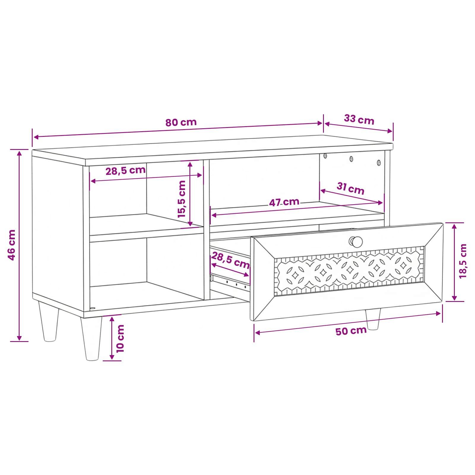 vidaXL TV-Schränk mit Schubladen 80 x 33 x 46 cm Massivholz Mango