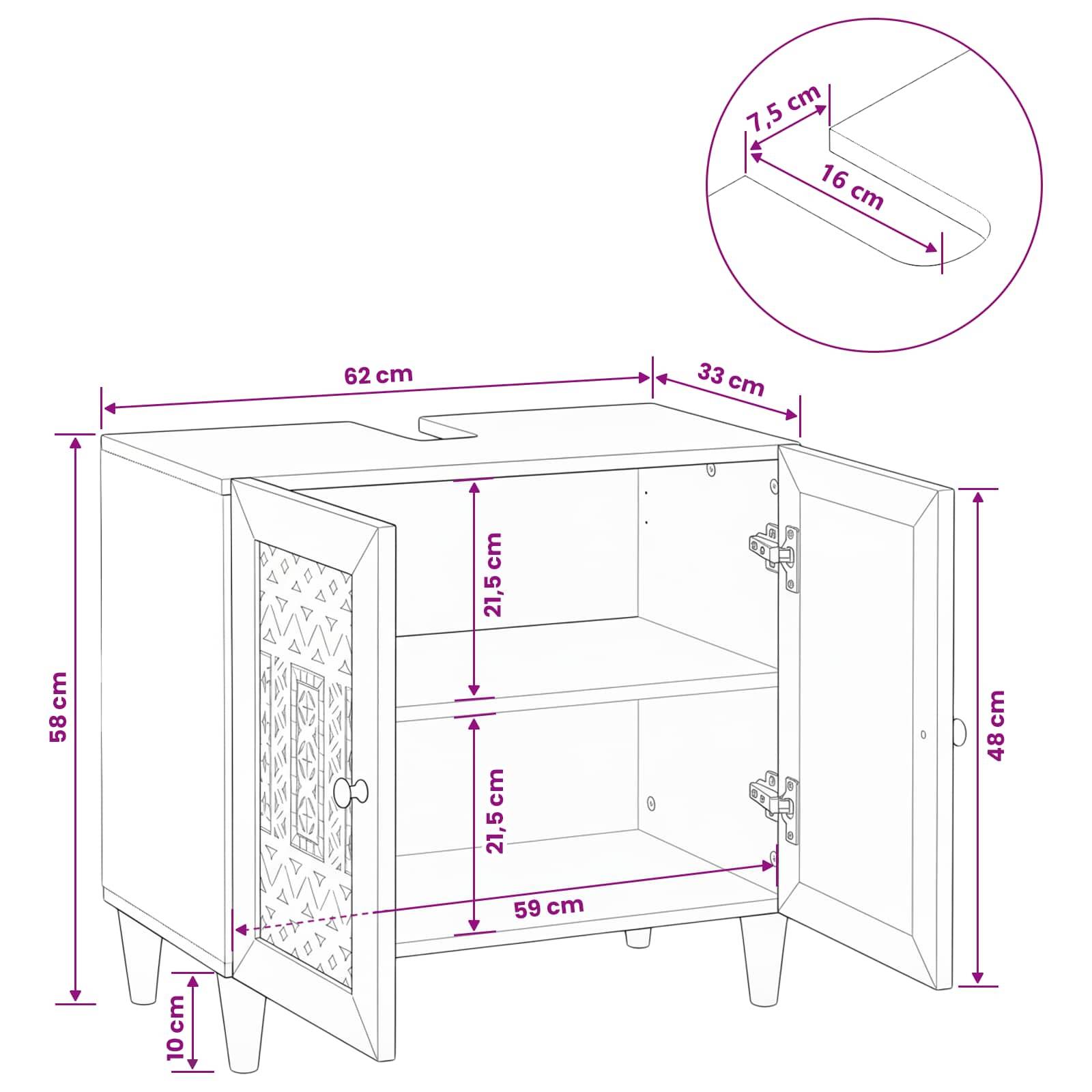 vidaXL Badezimmerschrank Wandmontiert mit Tür Weiß 62 x 33 x 58 cm