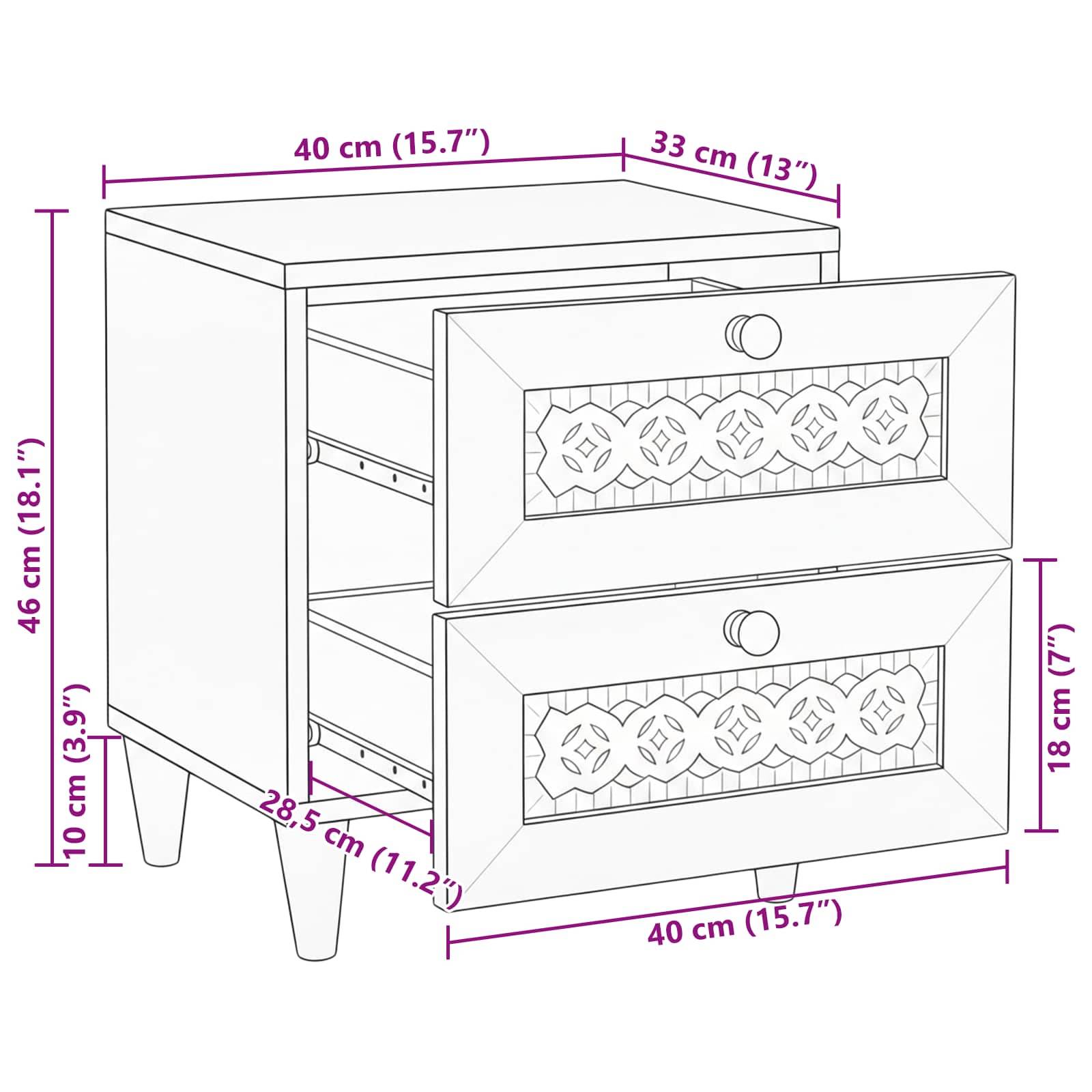 vidaXL Nachttisch Beige 40 x 33 x 46 cm Massivholz Akazie