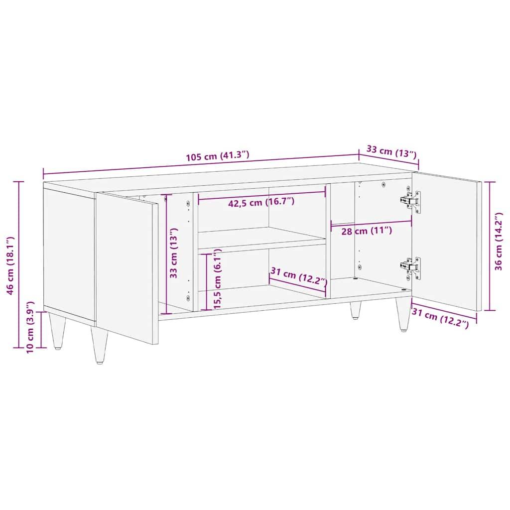 vidaXL TV-Schränk mit Regal Schwarz 105 x 33 x 46 cm Massivholz Mango