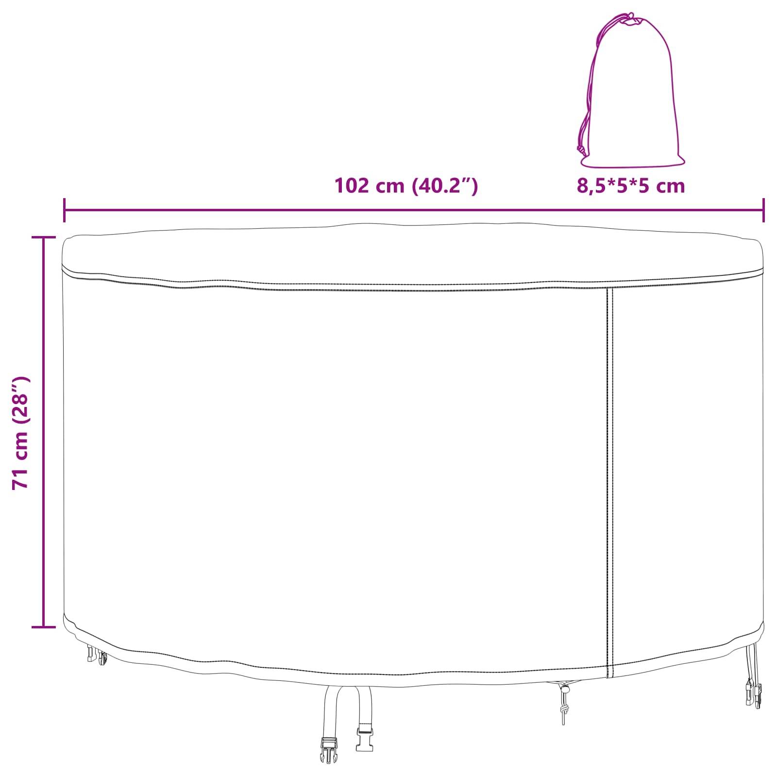 Runde Möbel-Abdeckung Diagramm mit Maßen: 102 cm (40,2