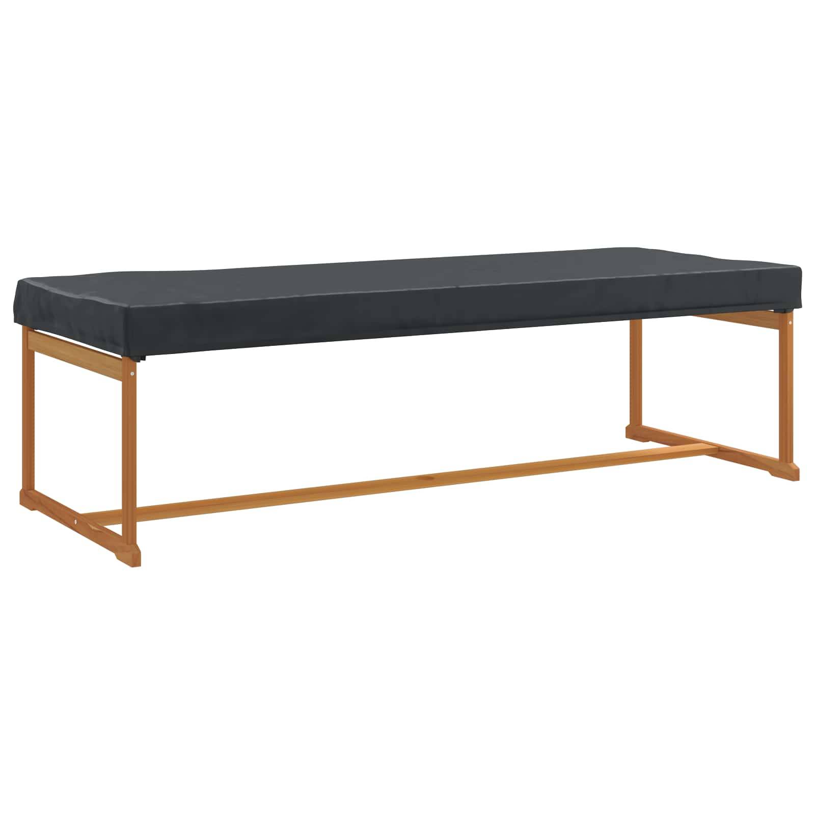 Eine schwarze gepolsterte Bank mit einer Holzbasis, die ein schlichtes und modernes Design aufweist.