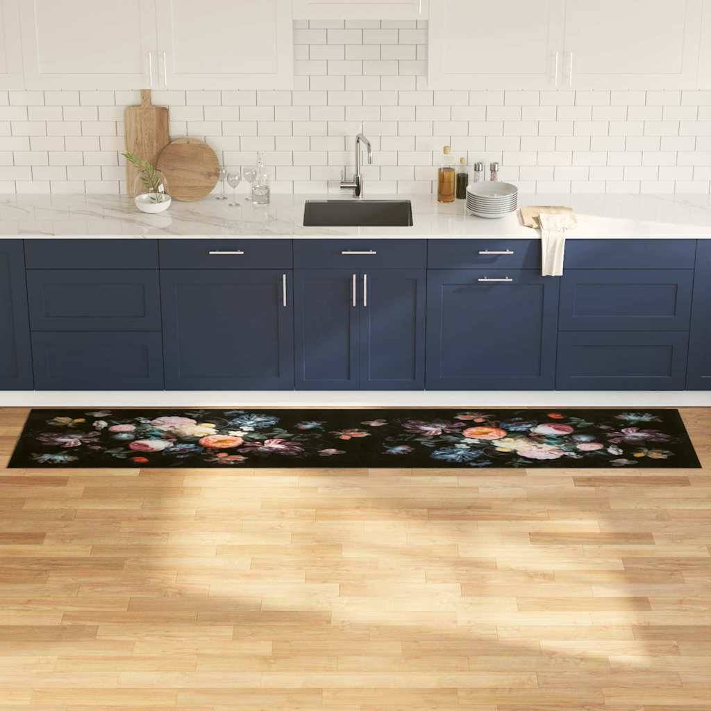 vidaXL Küchen Teppich Schwarz 300 x 60 cm Samt
