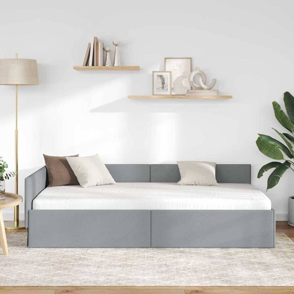 vidaXL Eckbettgestell mit Kopfteil Hellgrau 80 cm x 200 cm Stoff