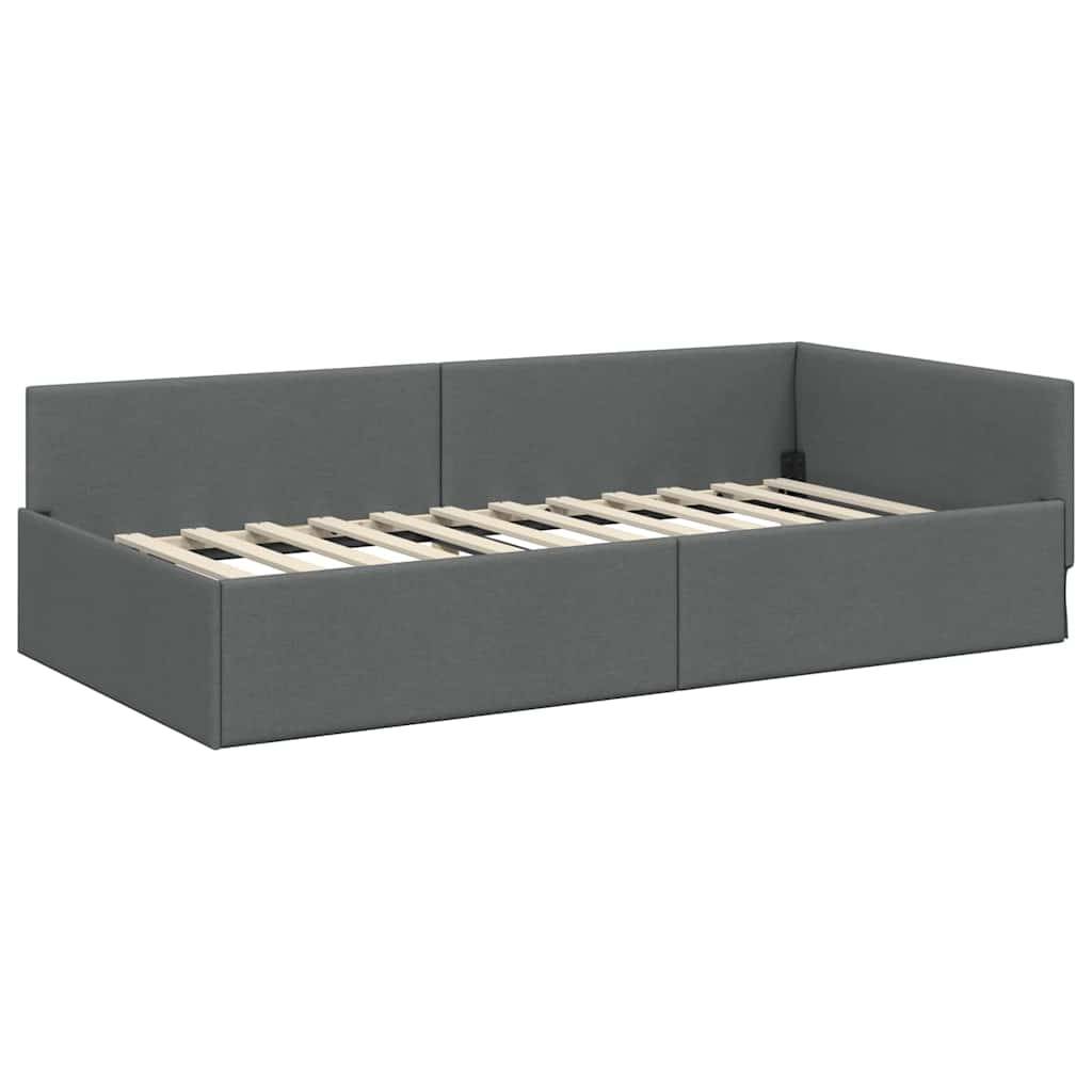 vidaXL Eckbettgestell mit Kopfteil Dunkelgrau 90 cm x 190 cm Stoff