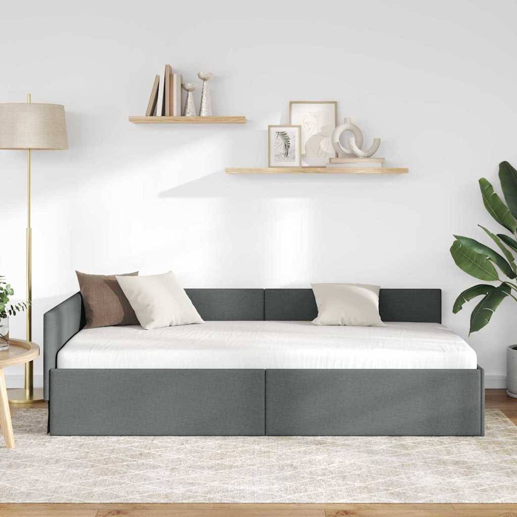 vidaXL Eckbettgestell mit Kopfteil Dunkelgrau 90 cm x 190 cm Stoff