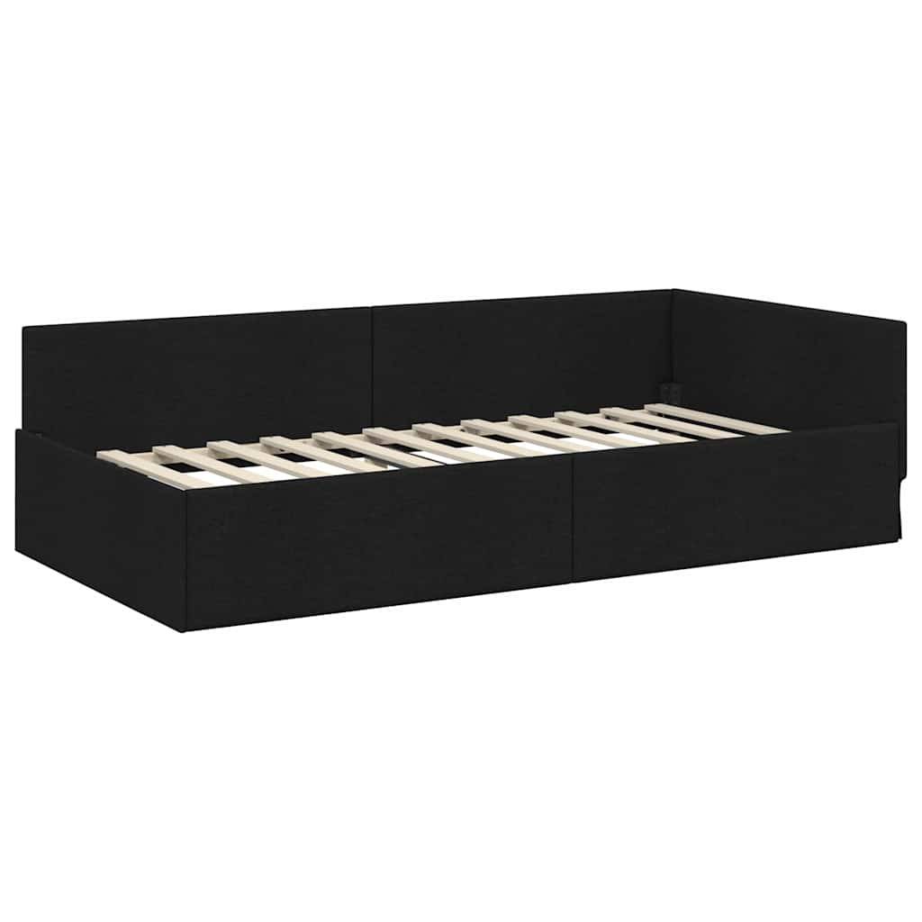 vidaXL Eckbettgestell mit Kopfteil Schwarz 80 cm x 200 cm Stoff