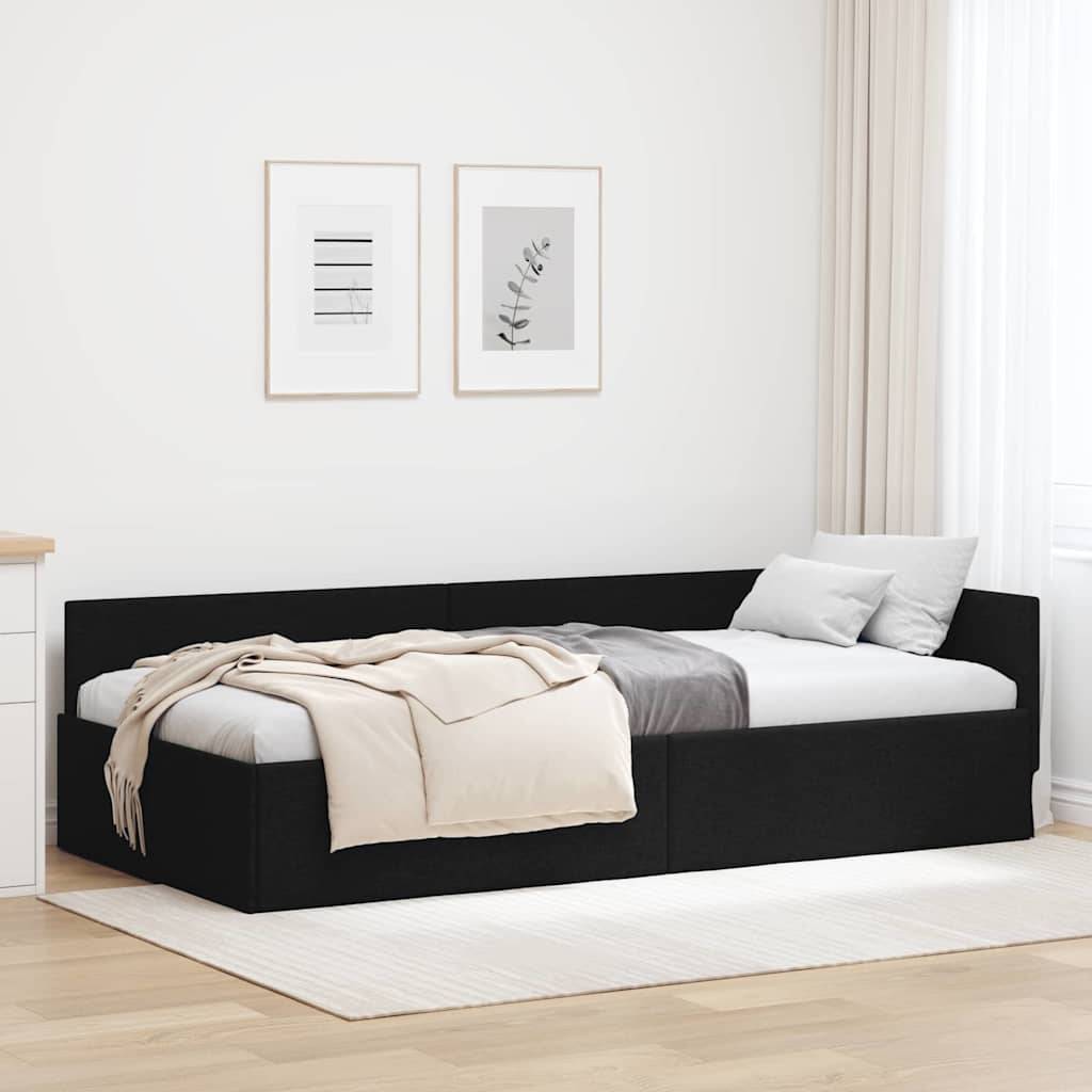 vidaXL Eckbettgestell mit Kopfteil Schwarz 80 cm x 200 cm Stoff