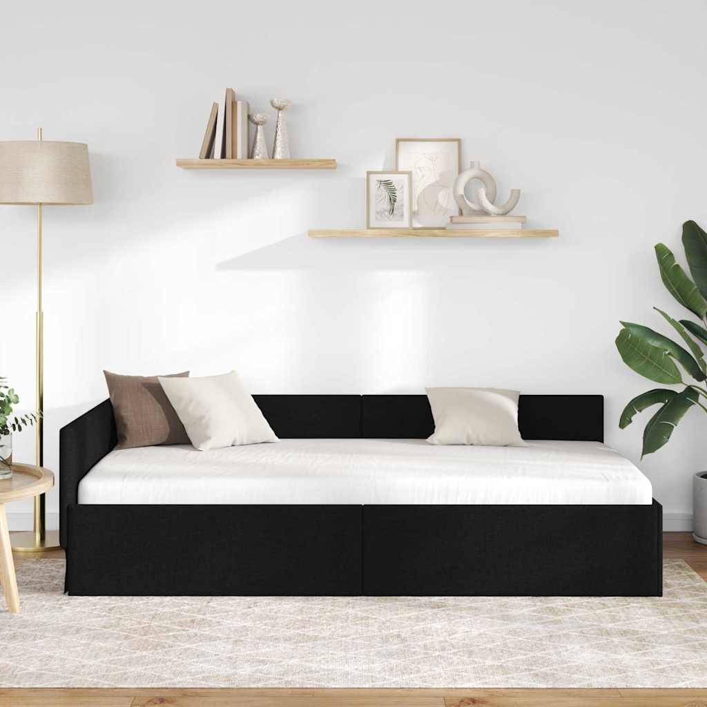 vidaXL Eckbettgestell mit Kopfteil Schwarz 80 cm x 200 cm Stoff