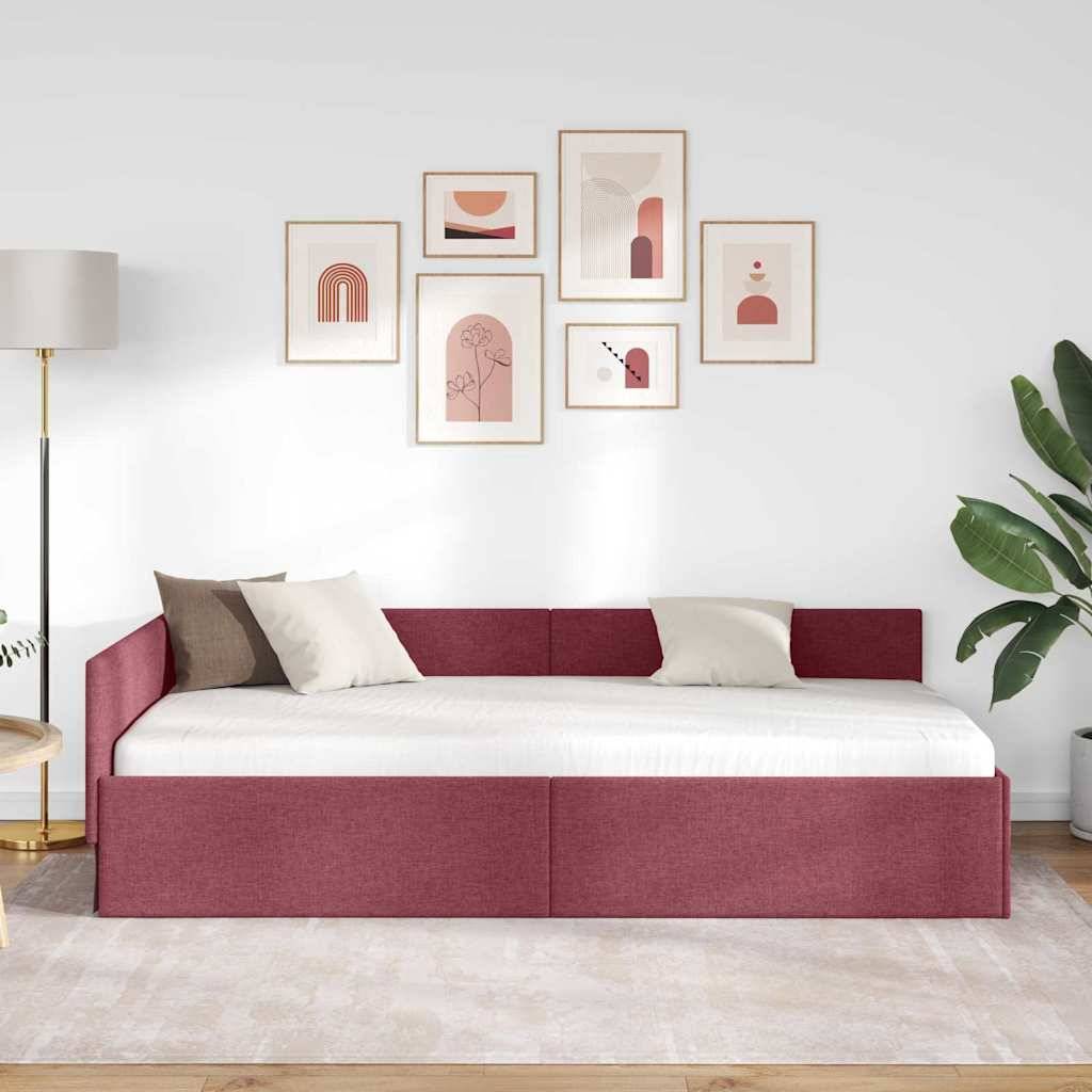 vidaXL Eckbettgestell mit Kopfteil Weinrot 80 cm x 200 cm Stoff