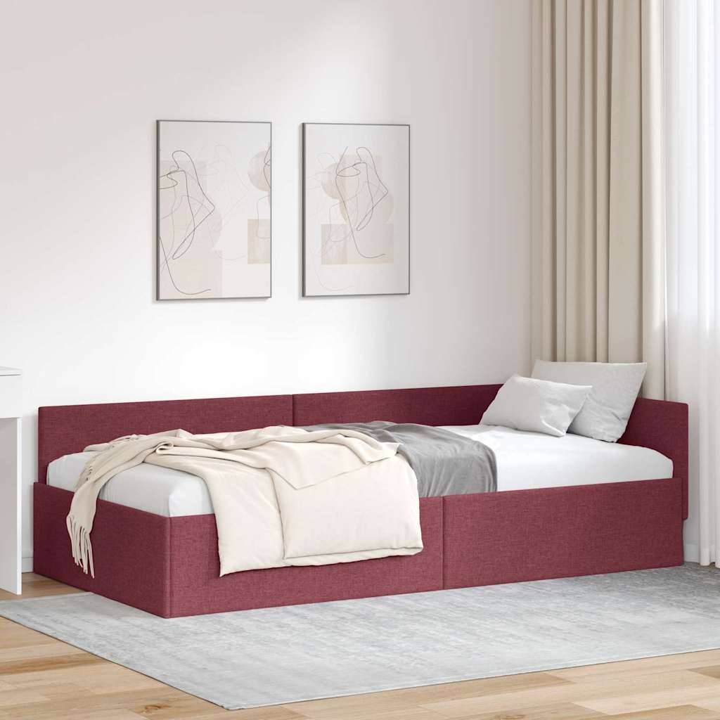 vidaXL Eckbettgestell mit Kopfteil Weinrot 80 cm x 200 cm Stoff