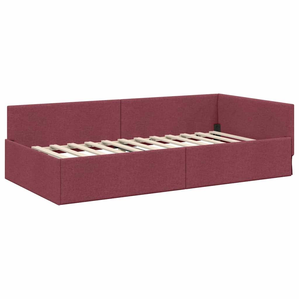 vidaXL Eckbettgestell mit Kopfteil Weinrot 80 cm x 200 cm Stoff