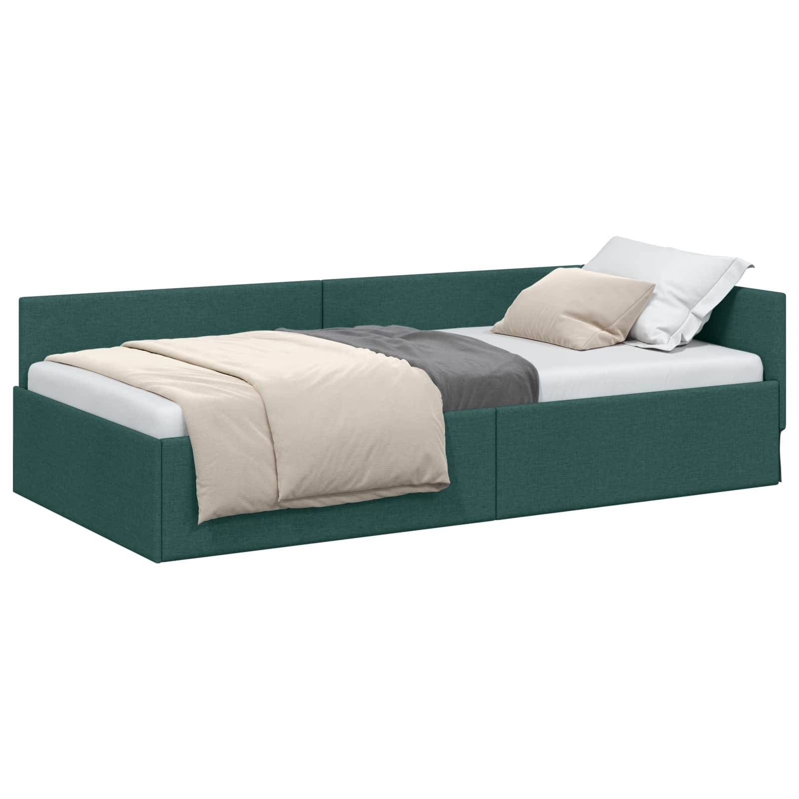 vidaXL Eckbettgestell mit Kopfteil Dunkelgrün 80 cm x 200 cm Stoff
