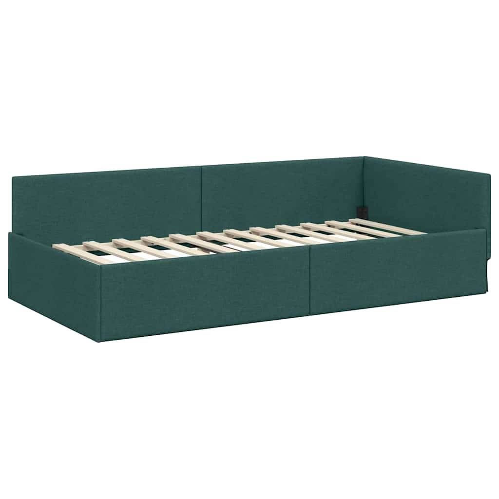 vidaXL Eckbettgestell mit Kopfteil Dunkelgrün 80 cm x 200 cm Stoff