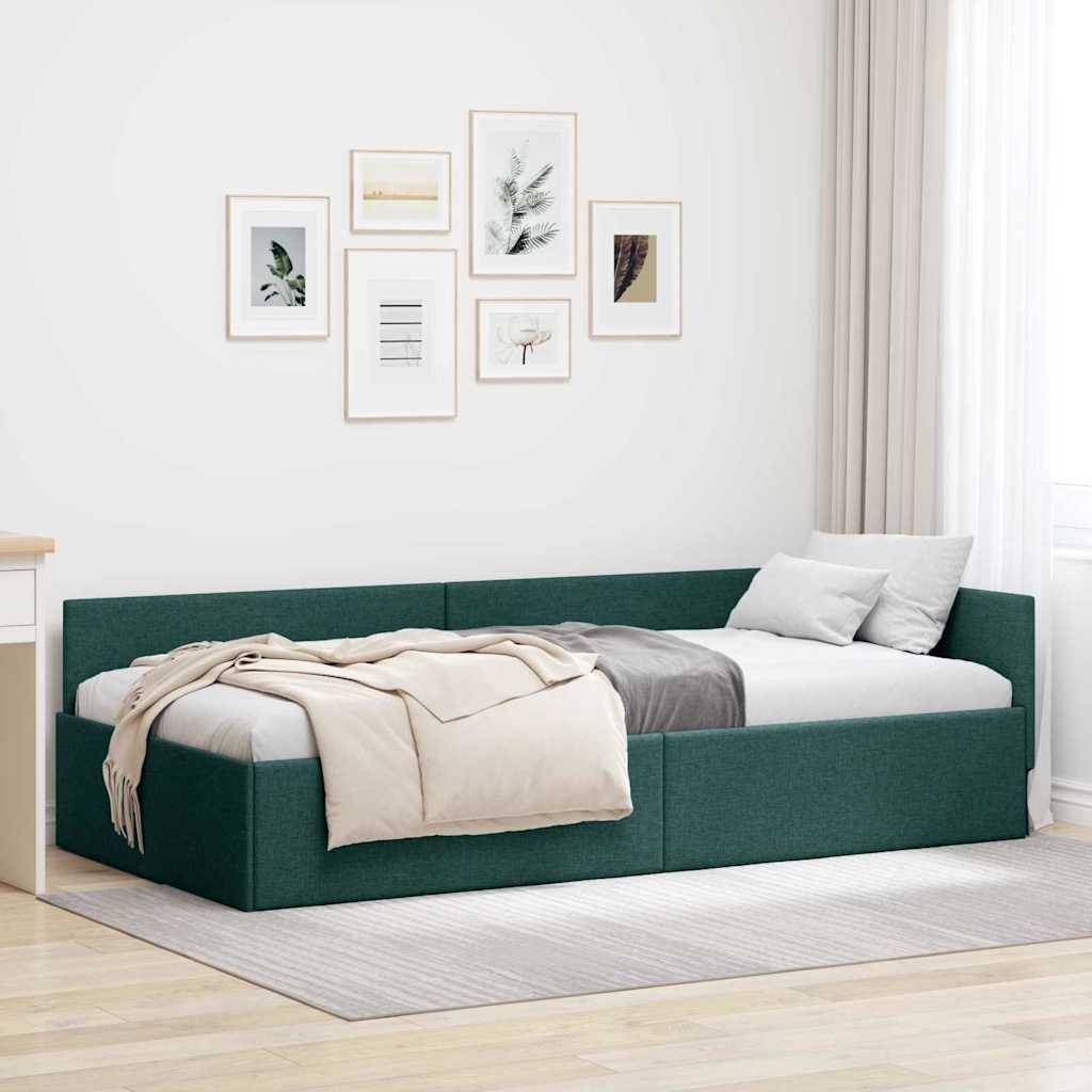 vidaXL Eckbettgestell mit Kopfteil Dunkelgrün 80 cm x 200 cm Stoff