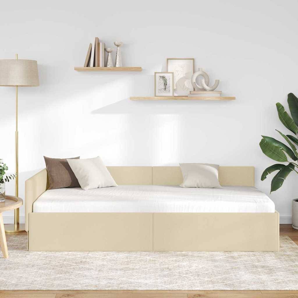 vidaXL Eckbettgestell mit Kopfteil Creme 80 cm x 200 cm Stoff